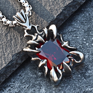 日韩复古龙爪红宝石吊坠挂链男士嘻哈潮人项链脖子饰品个性毛衣链