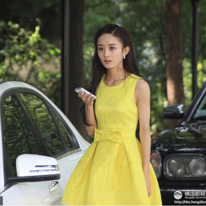 夏季新款妻子的秘密赵丽颖江 span class=h>百合 /span>同款无袖黄色 