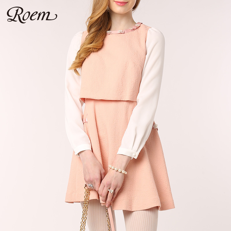 roem韩国罗燕春季新品时尚压花连衣裙rcow52202c专柜正品