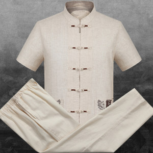 唐装中国风亚麻衬衫男长袖宽松茶衣禅服中式汉