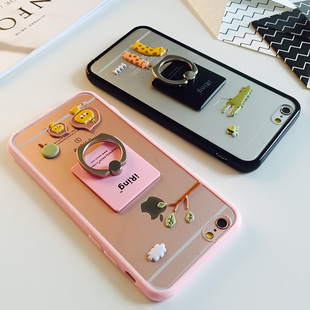 gy iphone6手机壳苹果6s保护套硅胶边全包指环支架挂绳挂脖女外壳