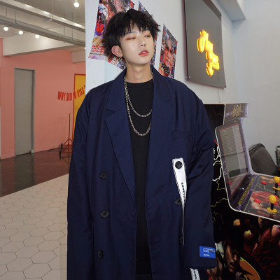 leman金俊 休闲西装外套秋韩版单排扣西服男休闲西装潮牌百搭上衣