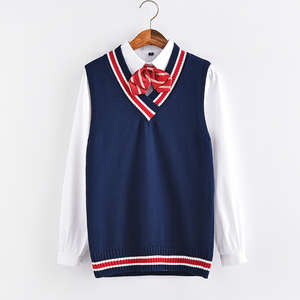 学生校服马甲 日系学院无袖v领 span class=h>针织 /span>衫 初高中 