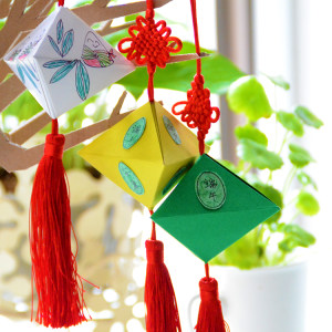 童梦悠悠原创中国结粽子手工diy涂鸦折纸多彩菱角香包节日装饰