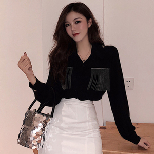 黑色流苏衬衫女图片