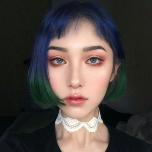 假发女短发bobo头空气刘海蓝色渐变绿色个性内扣短直发学生波波头