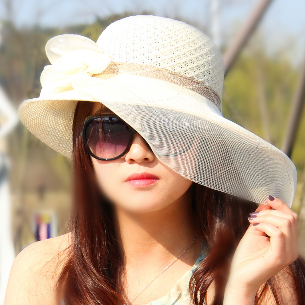 帽子女大檐帽女士遮阳帽子沙滩帽 青年夏季蕾丝出游海边防紫外线