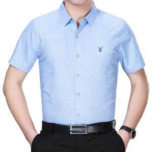 花花公子夏季男士短袖衬衫中年男装薄款爸爸装