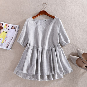 棉麻短袖衬衫女夏2017新款韩版宽松百搭衬衣