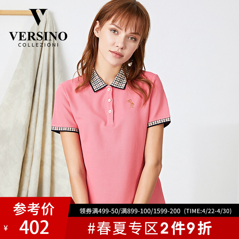 versino/梵思诺2019春夏新款女装上衣polo衫纯棉翻领保罗短袖T恤