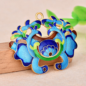 925纯银景泰蓝烧蓝珐琅彩蜜蜡花朵项链吊坠子挂件diy饰品配件配饰