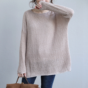 亚麻针织套头衫女长袖图片