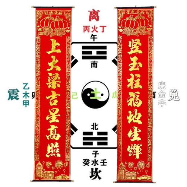 喜庆用品上梁对联 造;盖新房新居落成 上梁大吉植绒布烫金字对联