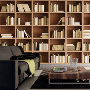3d立体书架书房复古怀旧墙纸图片