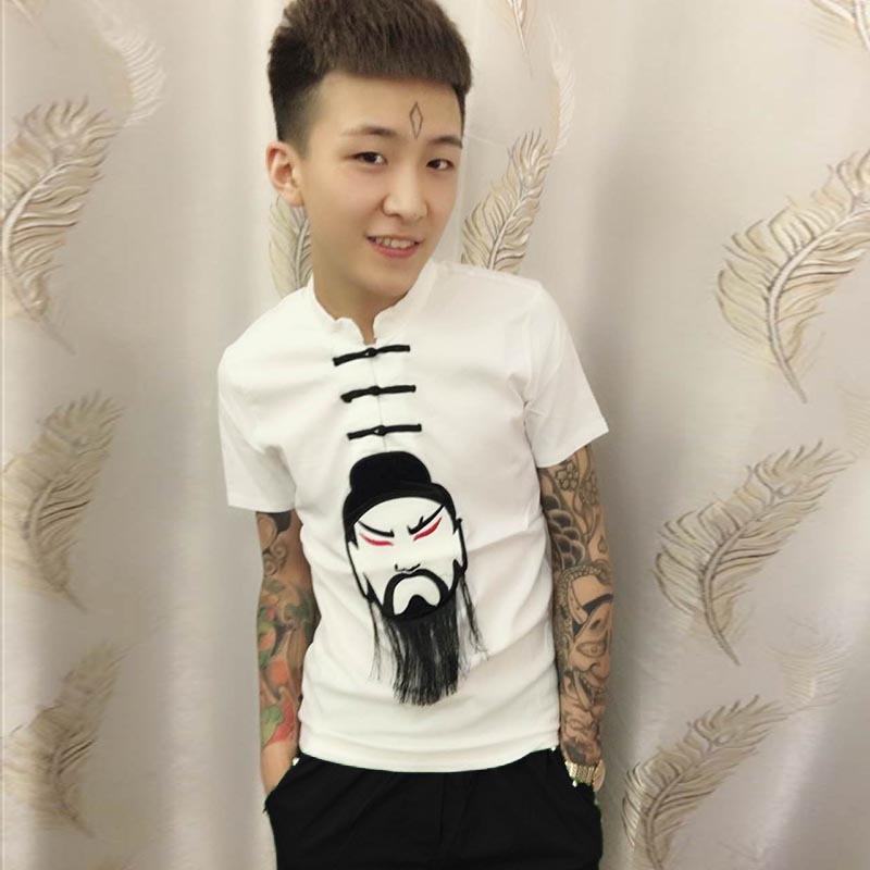 快手红人赵逸轩同款短袖t恤男青年立领修身民族风社会小伙半袖潮