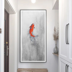 招财鹿入户玄关装饰画山水过道走廊挂画风水寓