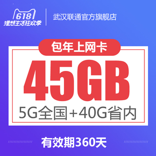 湖北联通4g上网卡45g流量包年卡0月租手机日租卡全国大王卡