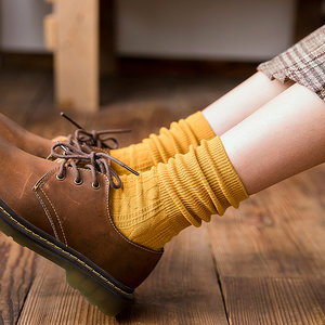 堆堆袜女韩国春秋冬百搭个性潮复古纯棉打底学院风日系中长筒袜子