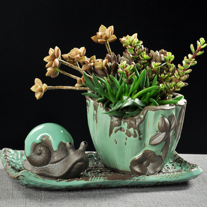 乌龟哥窑盆蜗牛多肉花盆 span class=h>陶瓷 /span>塑料创意紫砂大号