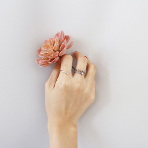 合心 韩国韩版s925纯银戒指 女复古泰银柳叶树叶指环百搭双层单戒