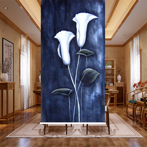 油画风格卷帘 郁金香素雅 span class=h>窗帘 /span> 欧式装饰画 房间