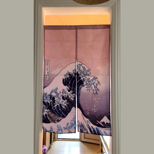 浮世绘海浪门帘日式和风隔断帘居酒屋料寿司理店装饰居家门帘送杆