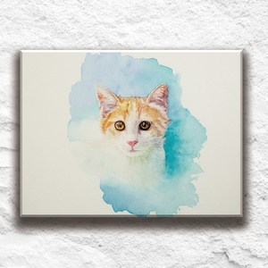 水彩猫咪画水粉手绘装饰画北欧客厅喵星人卧室挂画壁画沙发背景墙