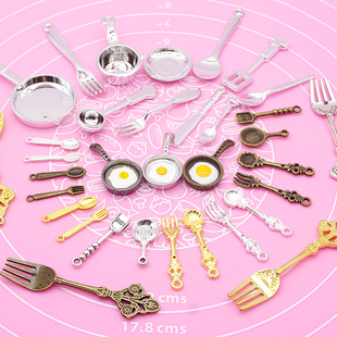 diy手工粘土材料食玩迷你娃娃屋配件迷你仿真厨具 勺子叉子平底锅