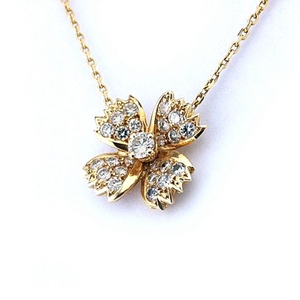 宝诗龙18k黄金镶嵌 span class=h>钻石 /span>花朵 span class=h>项链