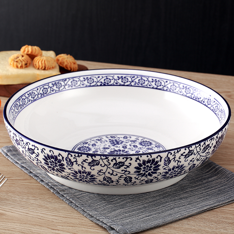 青花瓷水煮鱼碗汤碗大碗酒店用大号陶瓷汤碗大码菜碗汤盆酸菜鱼盆