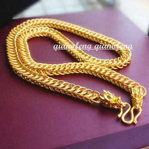 泰国双龙头黄金项链男士粗长链子霸王金宽扁久不掉色礼物潮人帅气