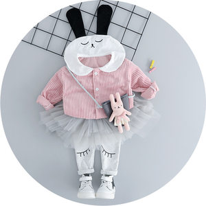123岁女宝宝套装儿童秋装韩版新款女童灯芯绒开衫上衣纱裙裤两件