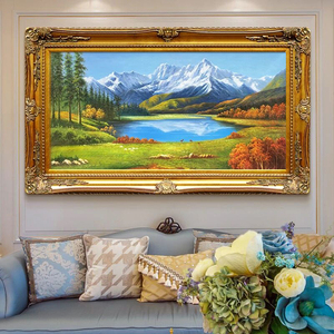 纯手绘欧式客厅油画沙发背景墙山水风景装饰画招财聚宝盆风水画