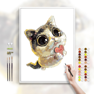 diy数字油画手绘油彩画可爱动物猫狗客厅装饰画减压填充填色画