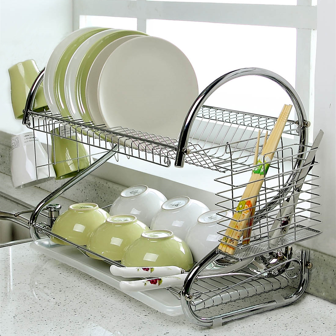 双层沥水碗碟架 厨房置物架落地碗架 放碗洗碗收纳架子 碗盘用品