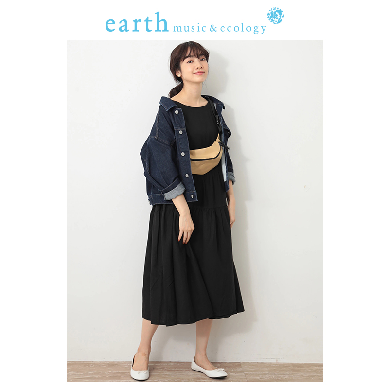 earthmusic2019春装新款洋气连衣裙宽松过膝裙子女1L91L0H0240