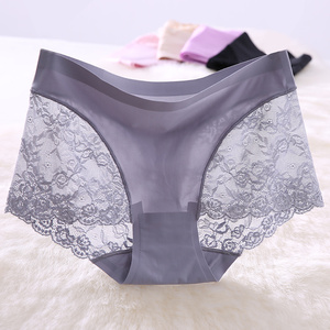 日本女士一片式无痕内裤中低腰透明蕾丝性感冰丝三角裤头薄款内衣