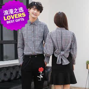 韩版2017春季女装新款红色格子衬衫女学生长