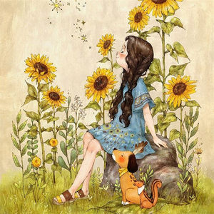 5d钻石画满钻新款向日葵女孩卡通人物点钻 span class=h>十字绣 /span