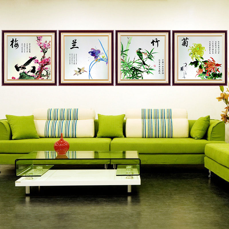 5d钻石画最新款客厅卧室梅兰竹菊四联副贴钻十字绣魔方水晶钻石绣