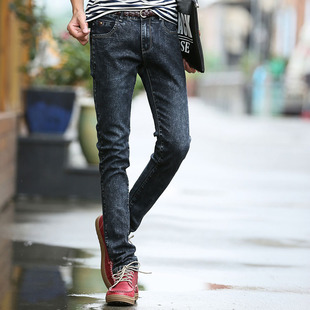 浅色牛仔裤雪花男卷裤腿牛子裤宽松夏天男士春季常规品牌nzk修腿