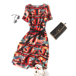 大牌真丝连衣裙女2017新款桑蚕丝印花中长款