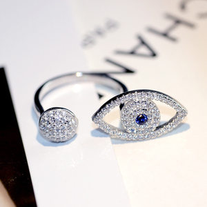2017夸张另类时尚女士高档奢华925银白色眼睛戒指锆石指环5006