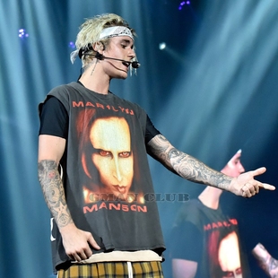 高街潮王 fear of god fog 比伯同款 曼森印花宽肩无袖坎肩t恤