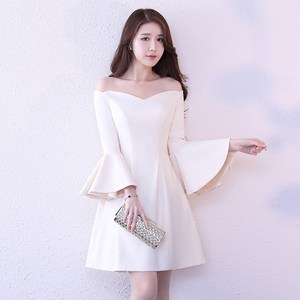 【晚礼服女短款一字肩香槟色价格】最新晚礼服