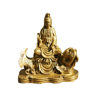 【 span class=h>贞玉吉 /span>】开光纯铜5寸骑鱼观音16cm