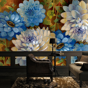 复古壁画玄关背景墙壁纸图片