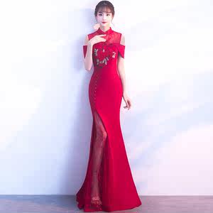 【新娘红色修身鱼尾中式晚礼服价格】最新新娘红色修身鱼尾中式晚礼服价格\/批发报价