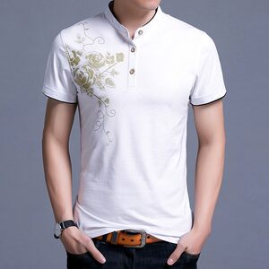 2017夏装新款桑蚕丝品牌短袖t恤男中年大码父