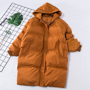 冬季女装简约时尚百搭厚实保暖连帽长款棉衣棉服外套女5820